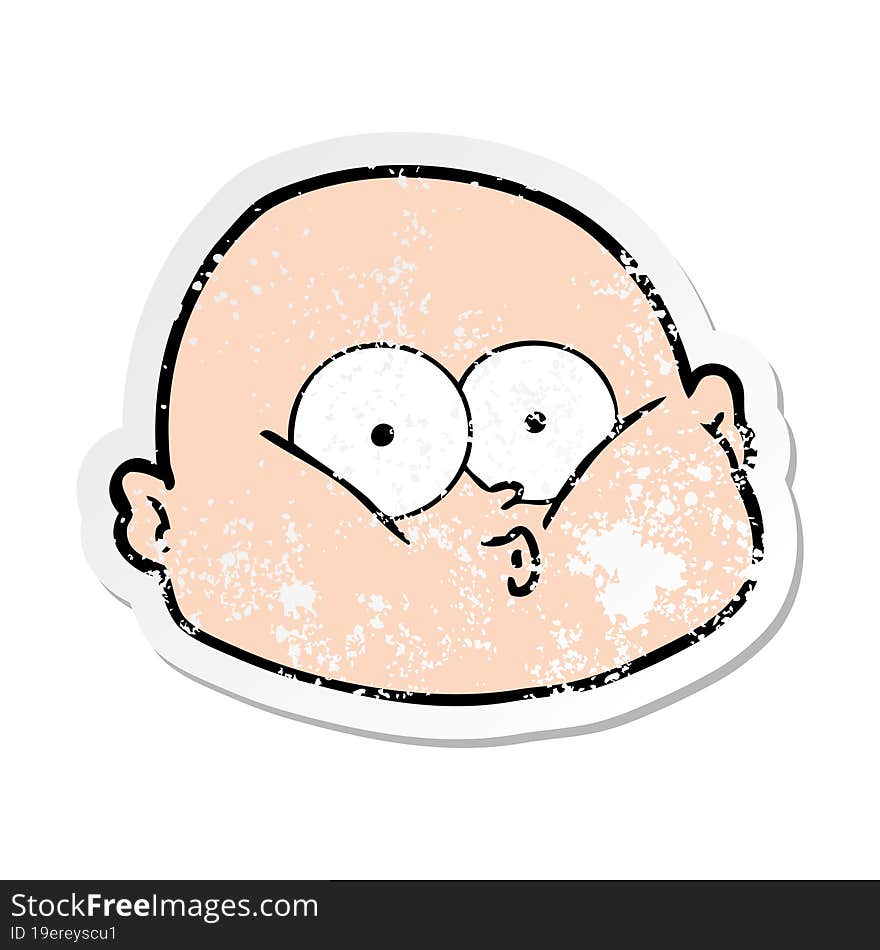 Distressed Sticker Of A Cartoon Curious Bald Man