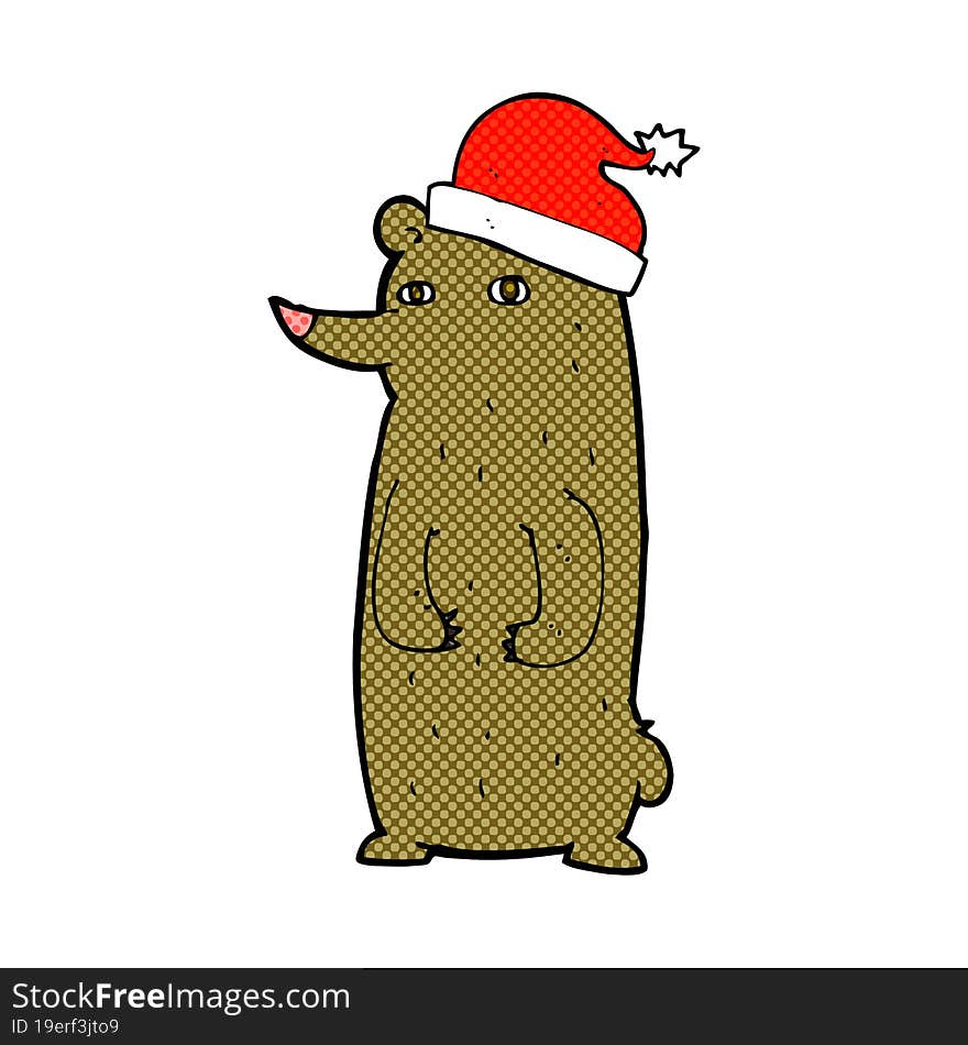 cartoon bear wearing a christmas hat. cartoon bear wearing a christmas hat