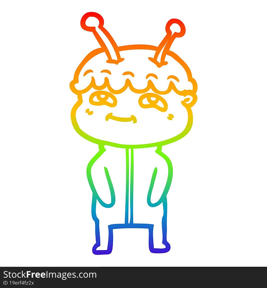 rainbow gradient line drawing friendly cartoon spaceman