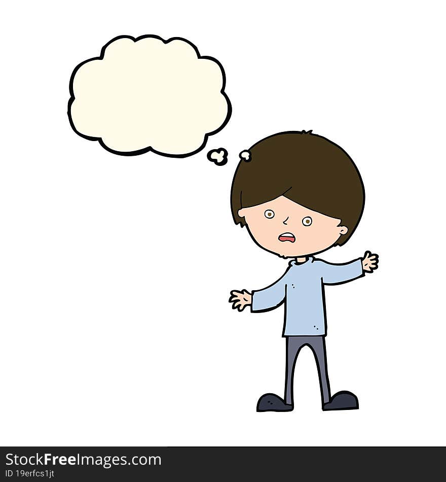 cartoon unhappy boy with thought bubble