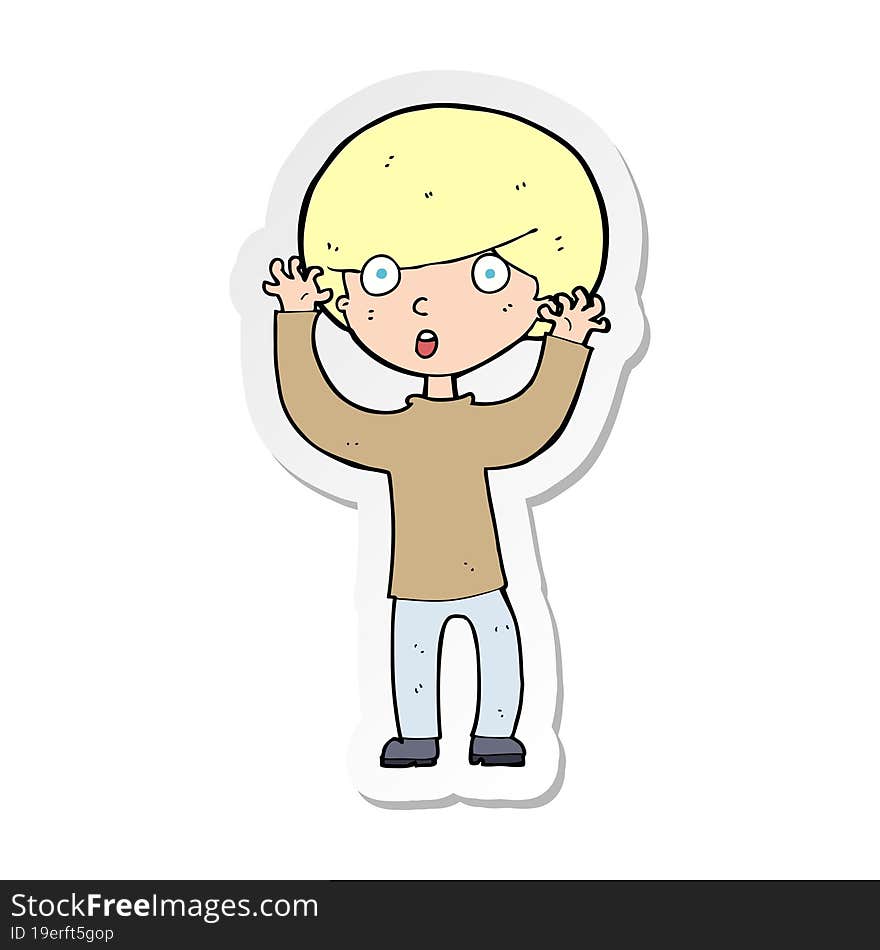 sticker of a cartoon startled boy