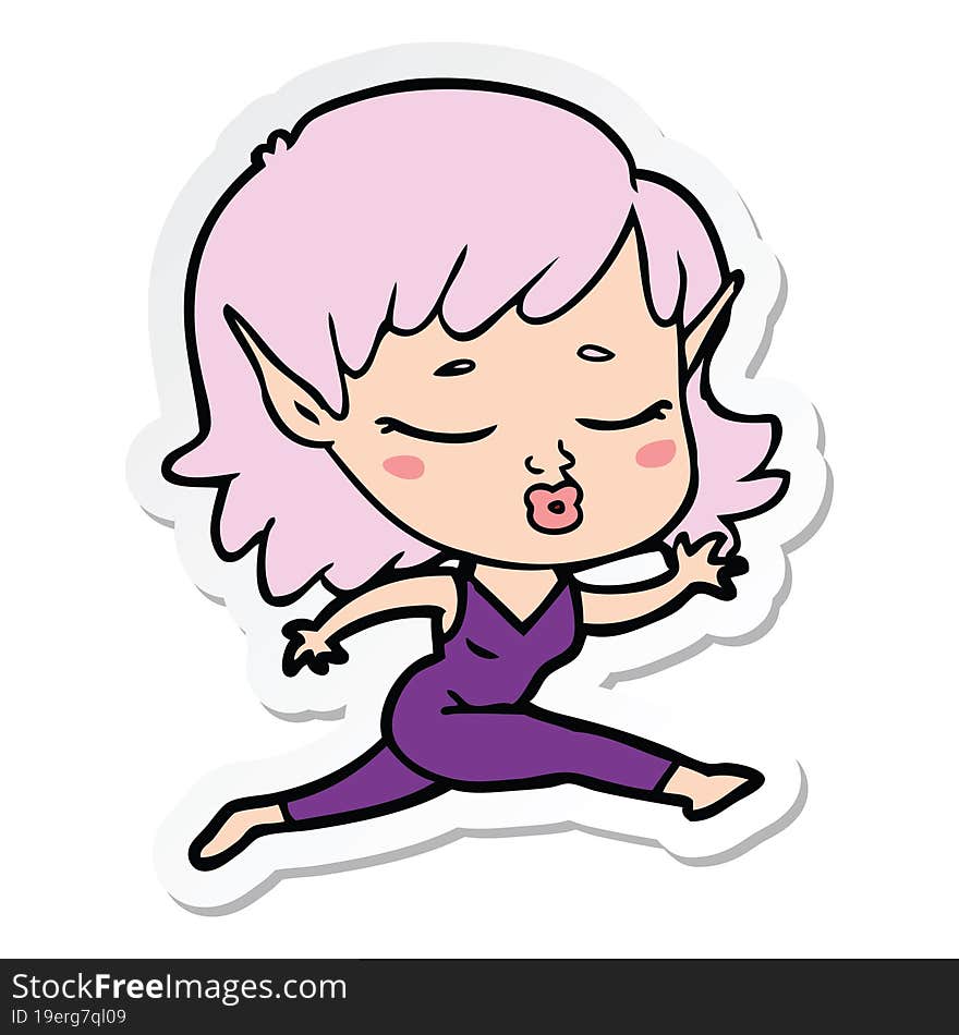 sticker of a pretty cartoon elf girl