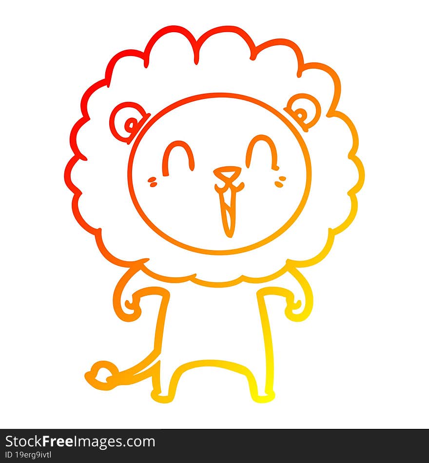 warm gradient line drawing of a laughing lion cartoon