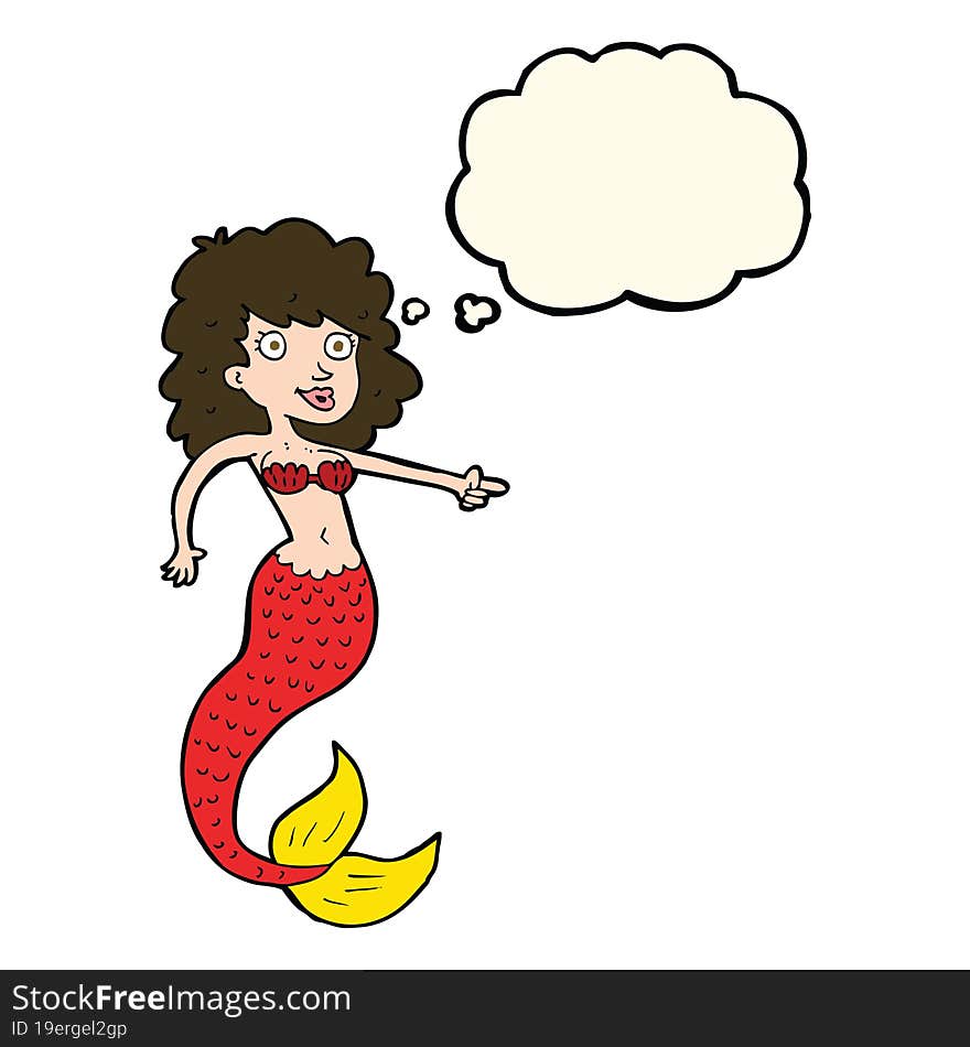 cartoon mermaid with thought bubble