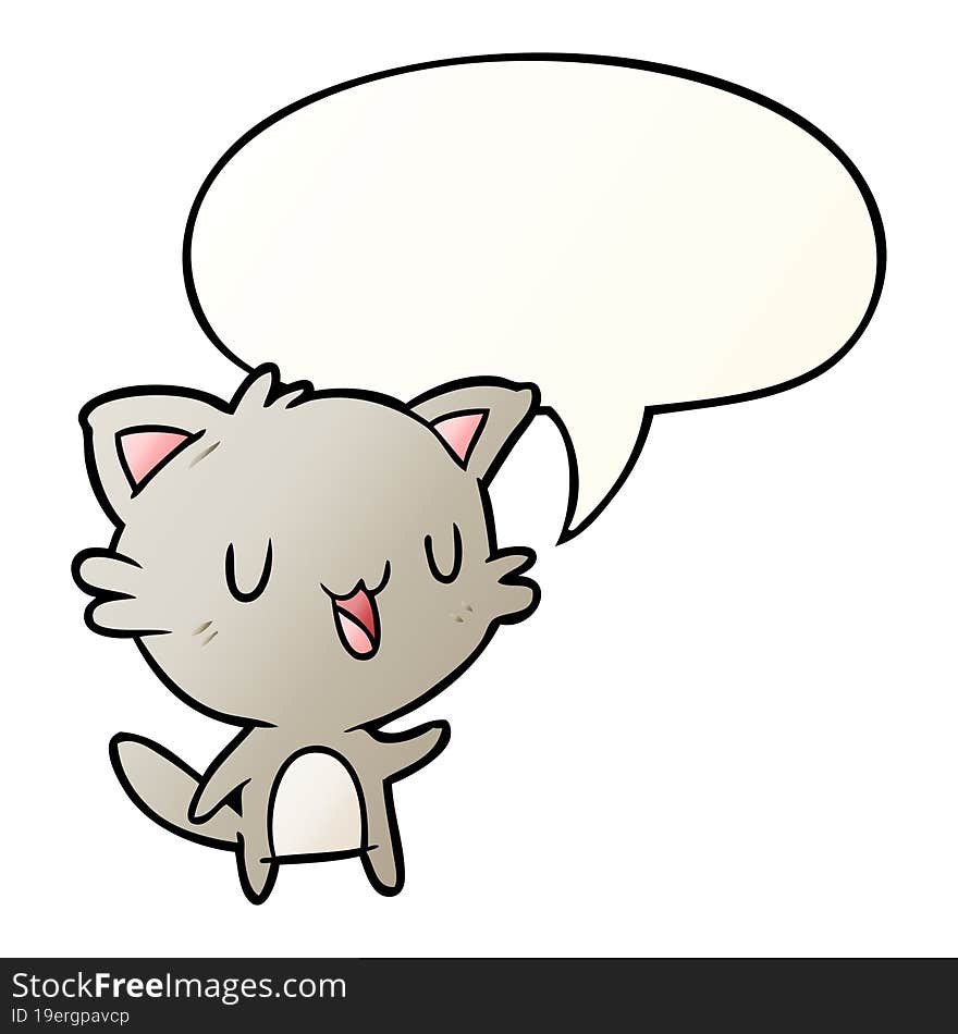 Cartoon Happy Cat And Speech Bubble In Smooth Gradient Style