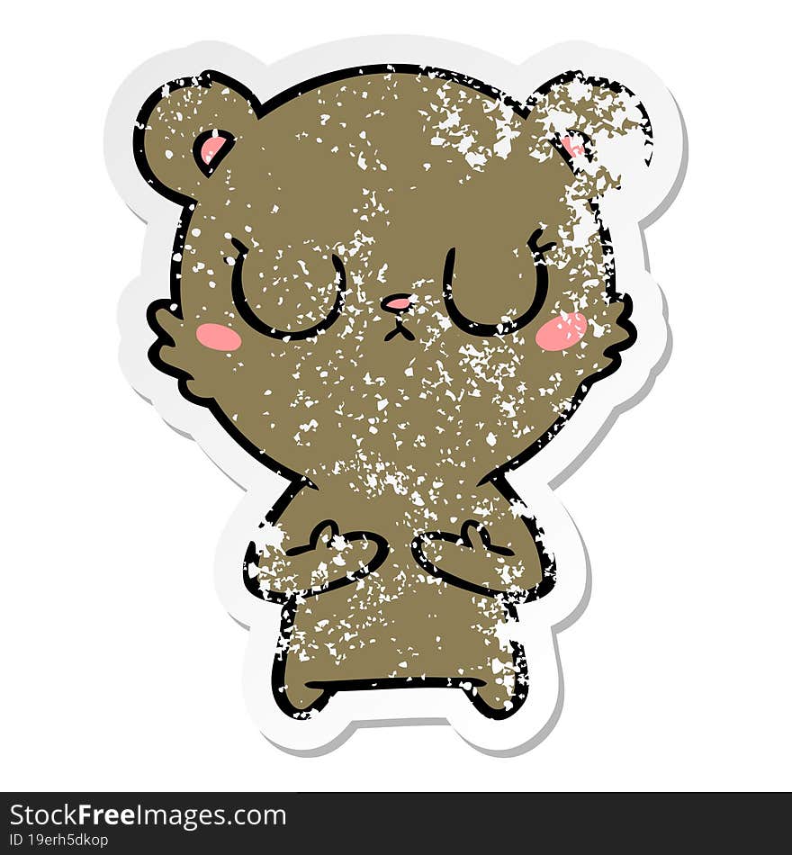 Distressed Sticker Of A Peaceful Cartoon Bear Cub