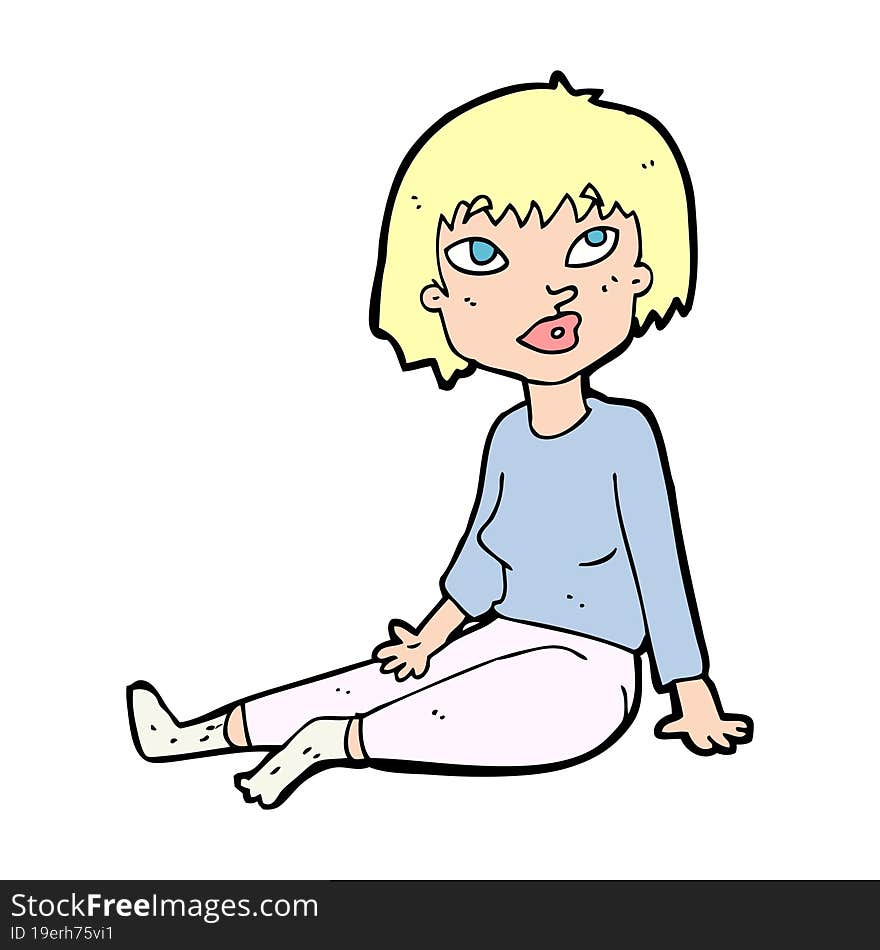 cartoon woman sitting on floor