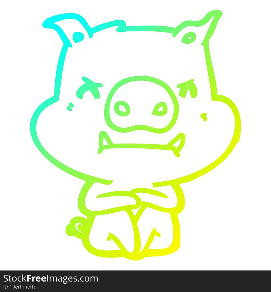 cold gradient line drawing angry cartoon pig