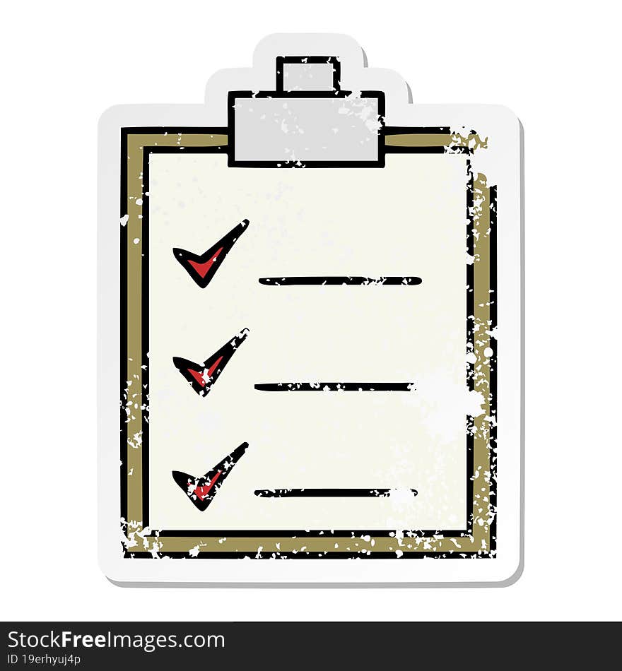 distressed sticker of a cute cartoon check list