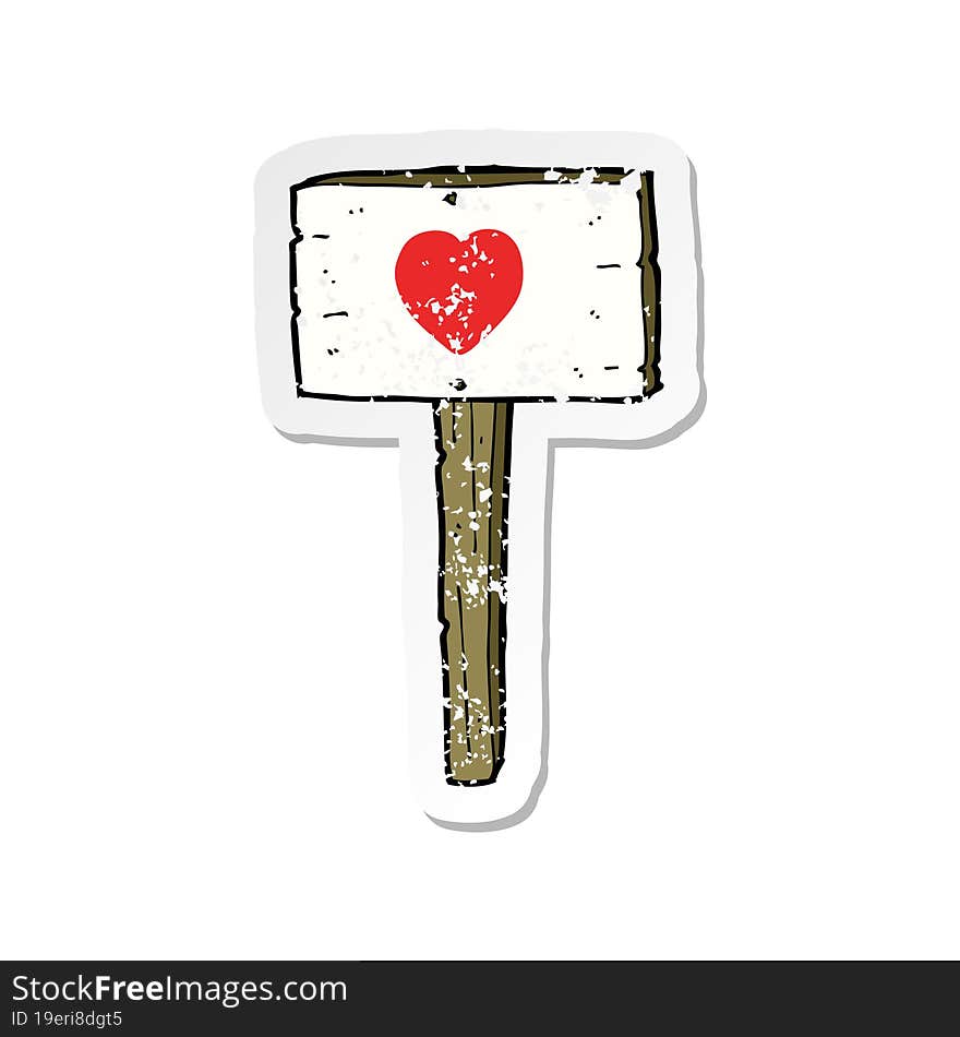 retro distressed sticker of a cartoon love heart sign post