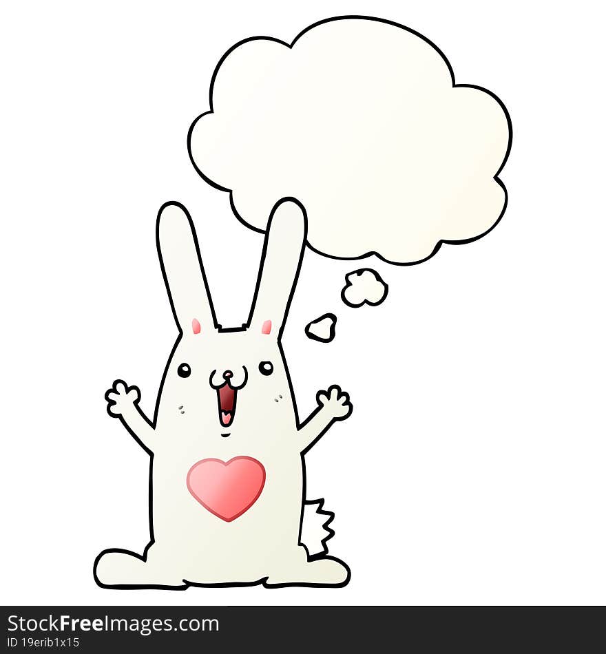 cartoon rabbit in love with thought bubble in smooth gradient style