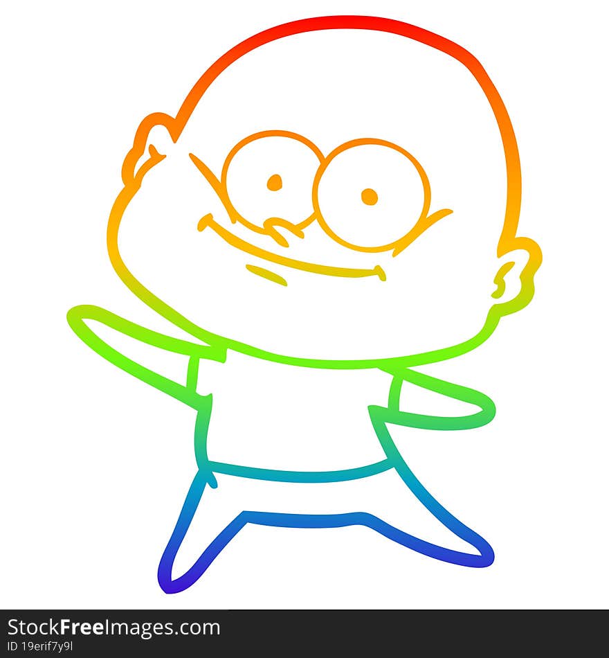 rainbow gradient line drawing cartoon bald man staring