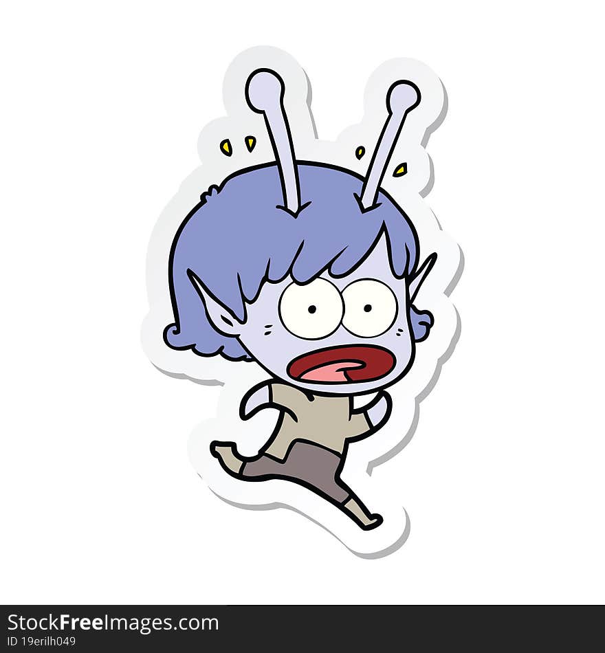 sticker of a cartoon shocked alien girl