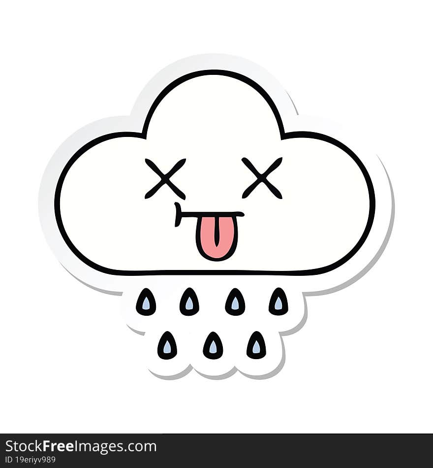 Sticker Of A Cute Cartoon Rain Cloud