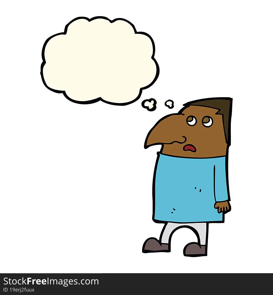 cartoon worried man with thought bubble