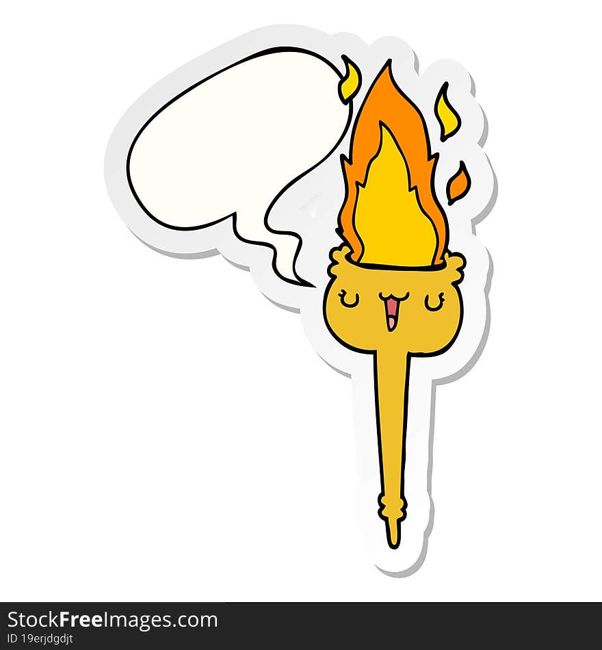 cartoon flaming torch and speech bubble sticker