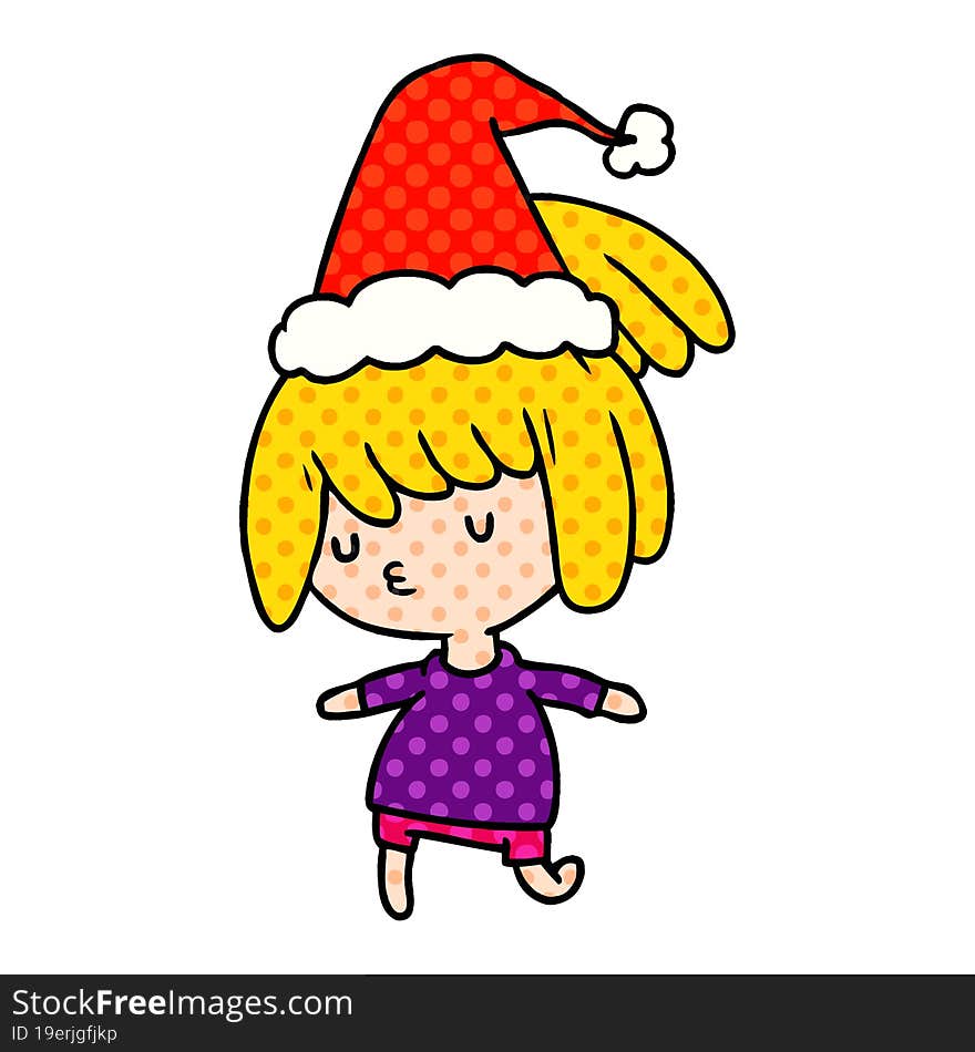 hand drawn christmas cartoon of kawaii girl