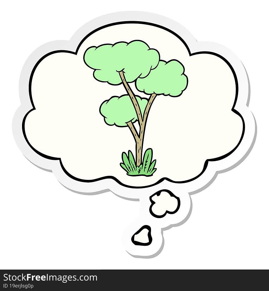 cartoon tree and thought bubble as a printed sticker