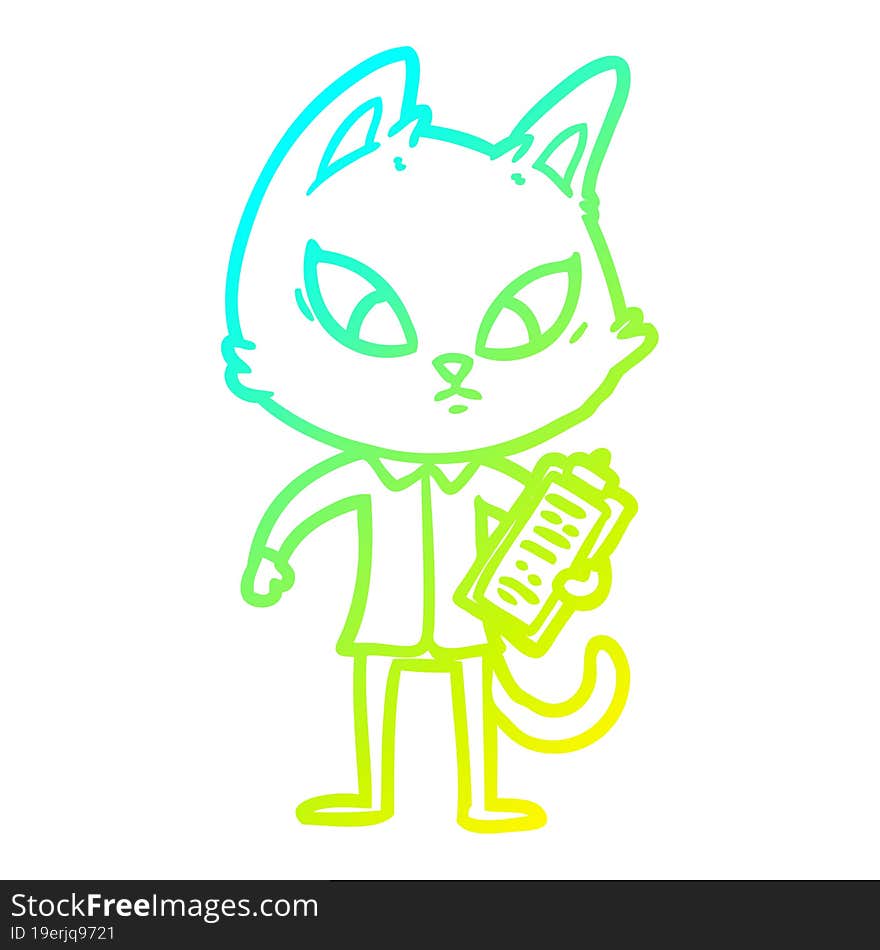 cold gradient line drawing confused cartoon business cat