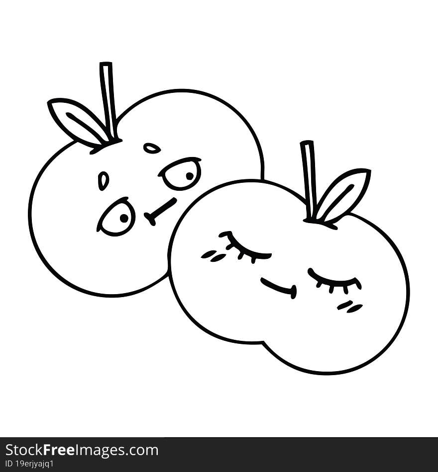 Line Drawing Cartoon Juicy Apple