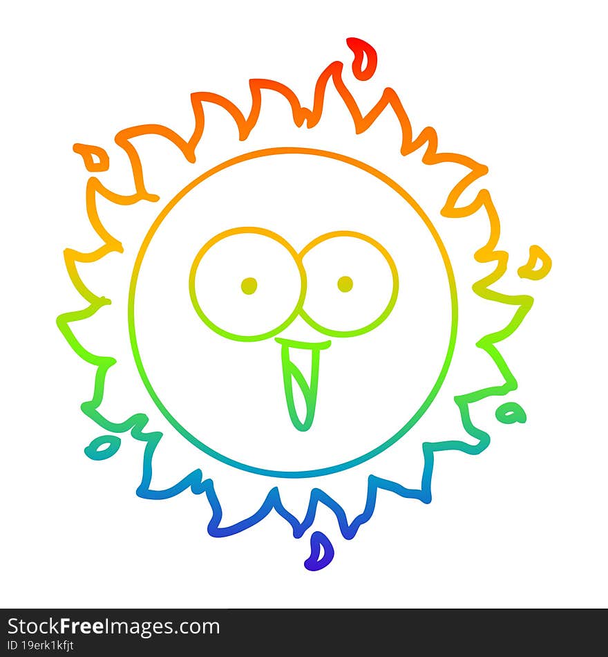 rainbow gradient line drawing of a happy cartoon sun