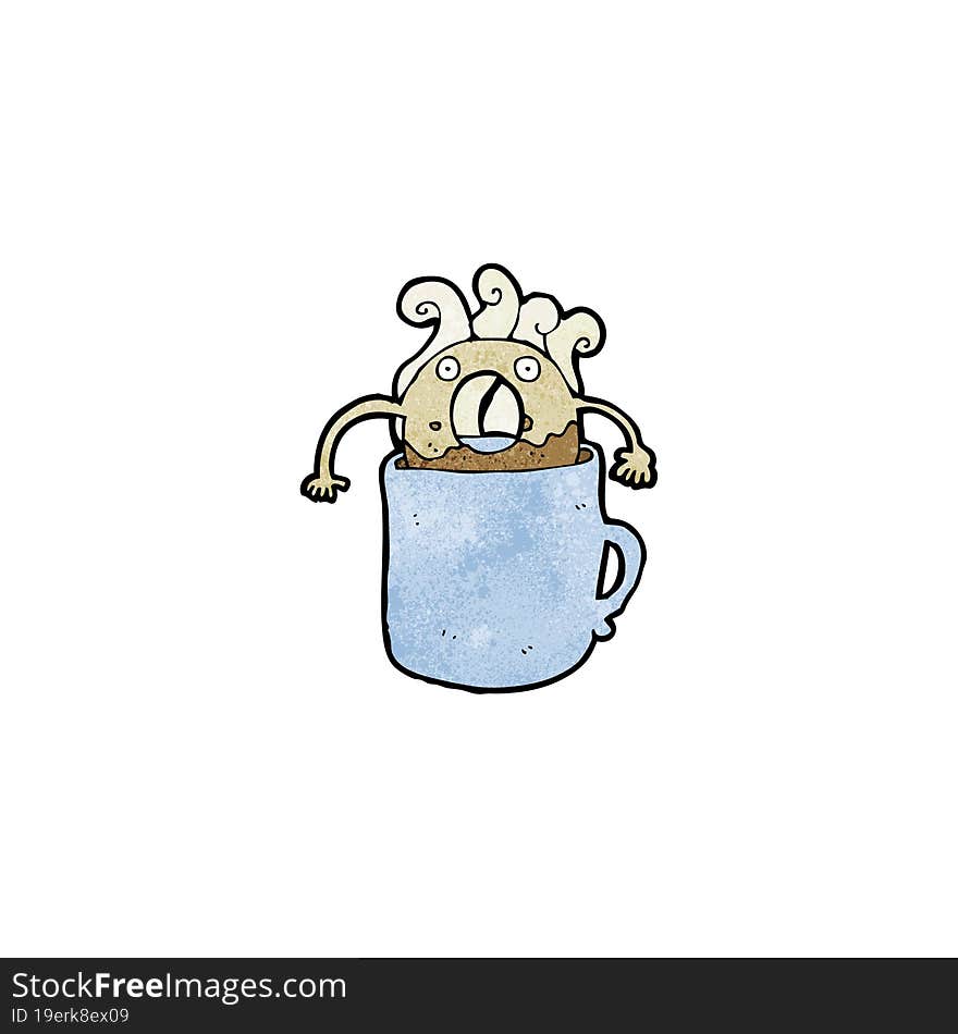 Doughnut In Coffee Cup Cartoon