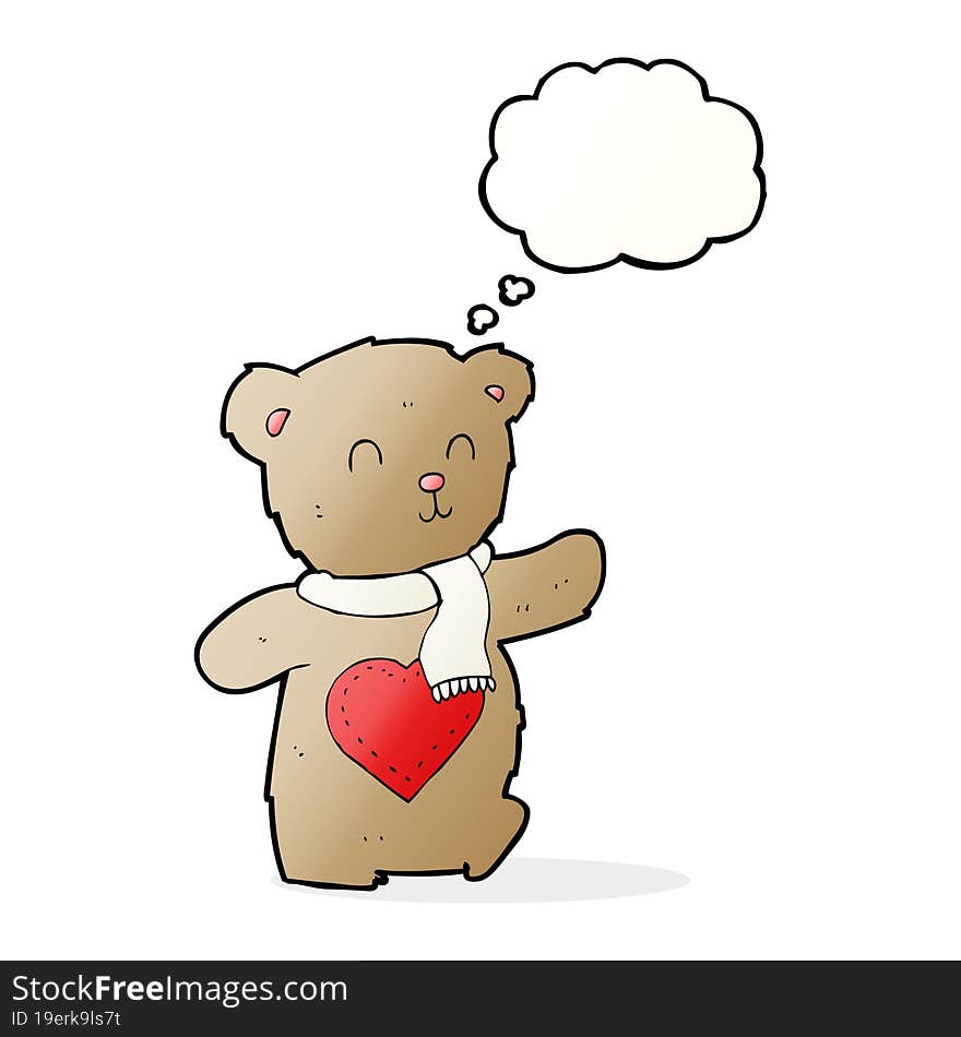 Cartoon Teddy Bear With Love Heart With Thought Bubble