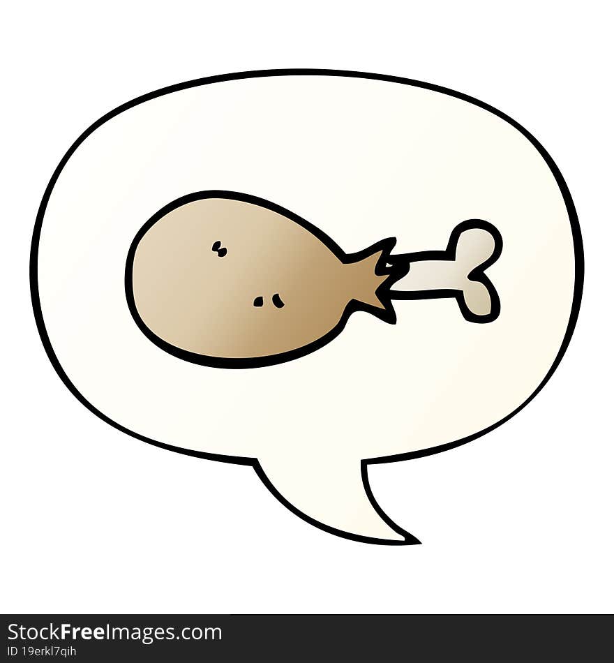 cartoon cooked chicken leg and speech bubble in smooth gradient style