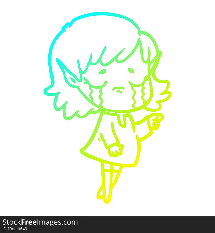 cold gradient line drawing cartoon crying elf girl