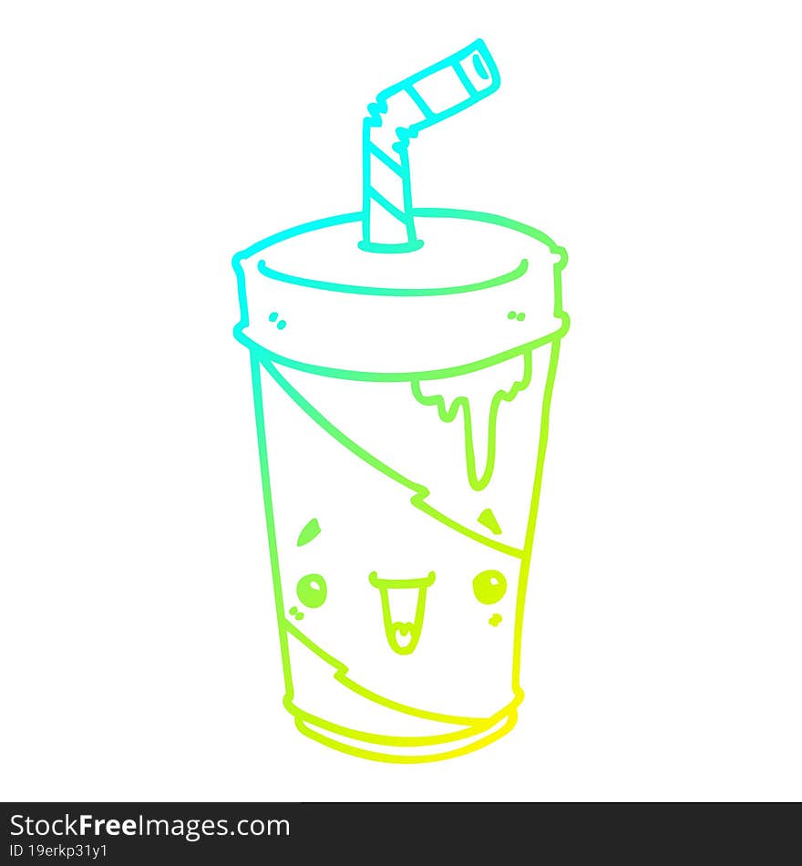 cold gradient line drawing of a cute cartoon soda