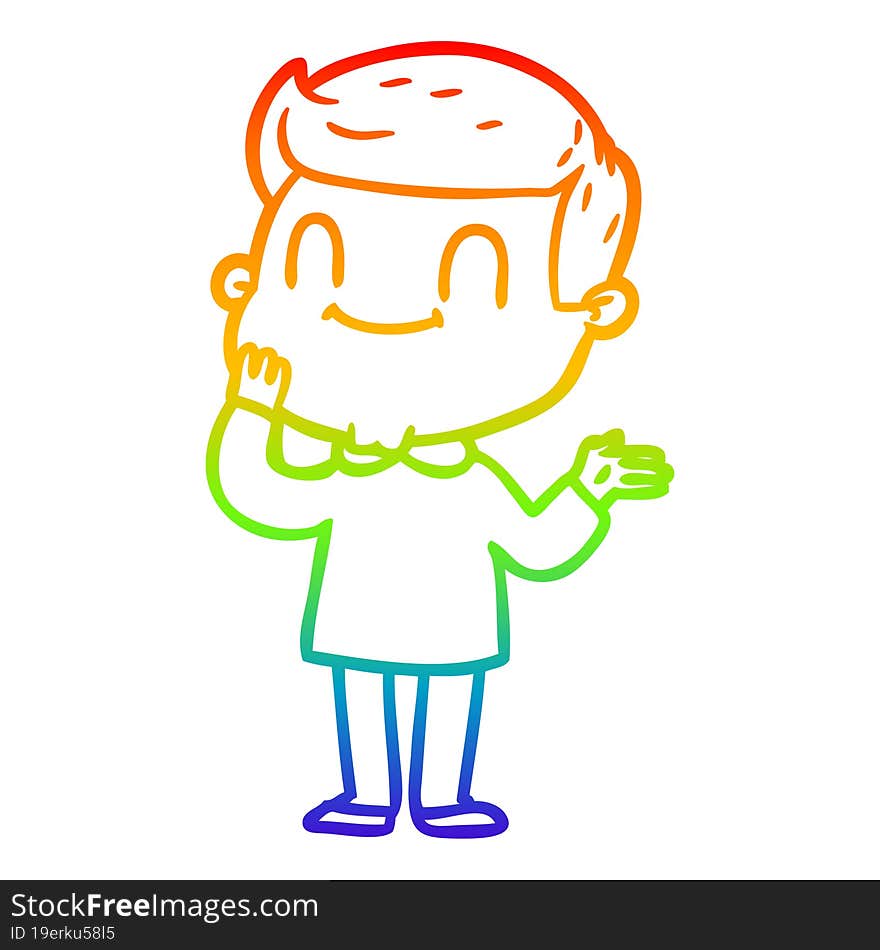 rainbow gradient line drawing of a cartoon friendly man