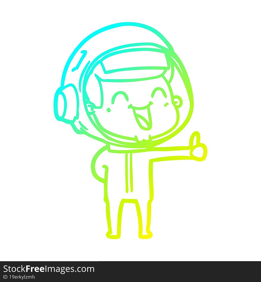 cold gradient line drawing of a happy cartoon astronaut