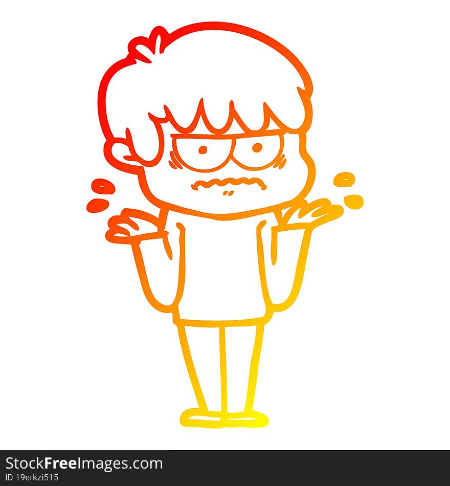 Warm Gradient Line Drawing Annoyed Cartoon Boy