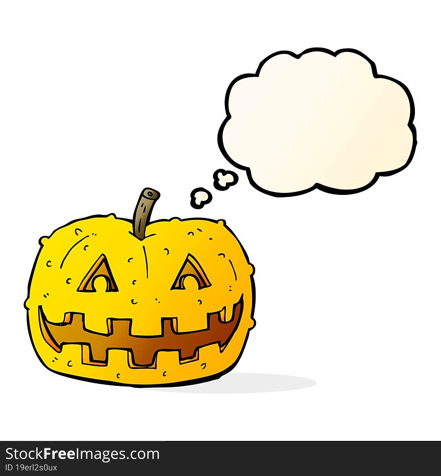 cartoon pumpkin with thought bubble