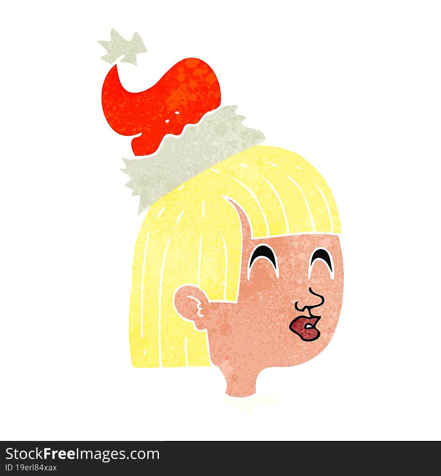 freehand drawn retro cartoon girl wearing christmas hat. freehand drawn retro cartoon girl wearing christmas hat