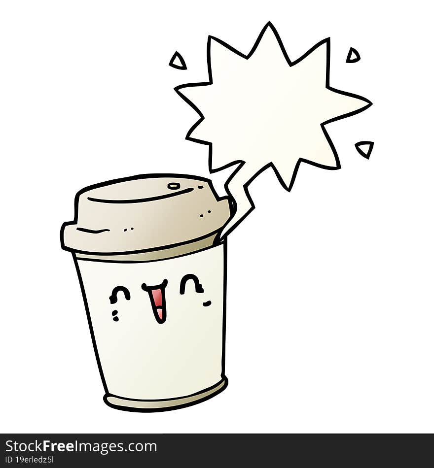 cartoon take out coffee and speech bubble in smooth gradient style