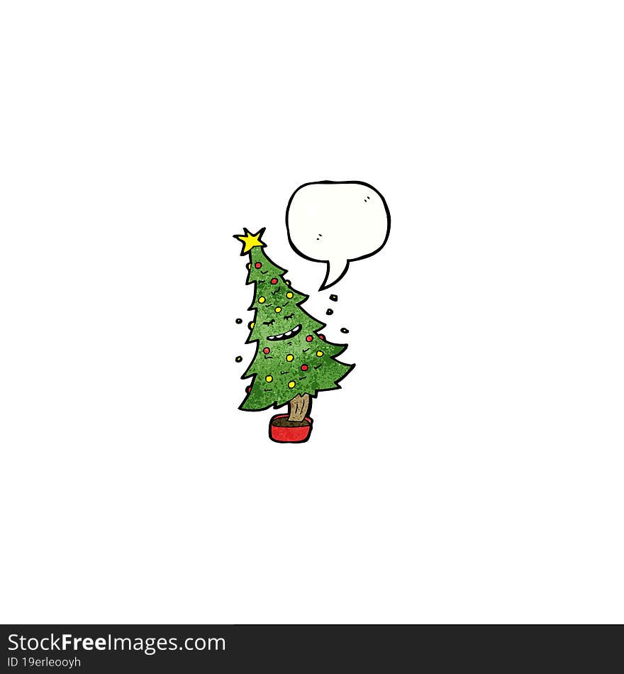 cartoon christmas tree with speech bubble