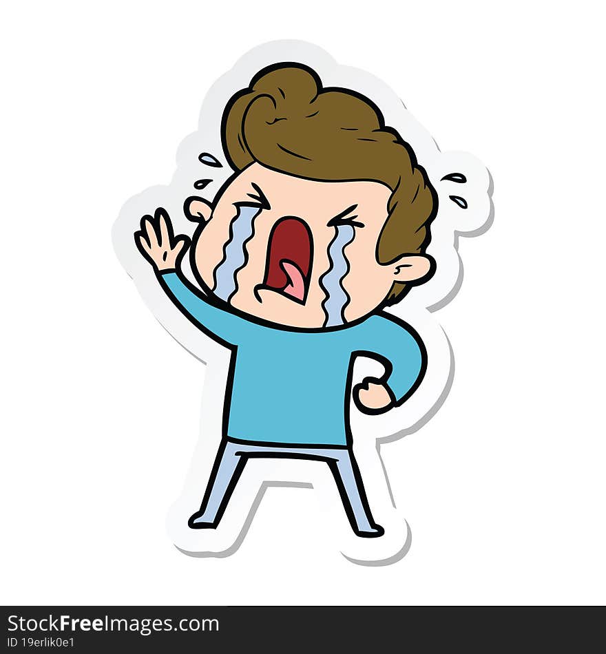 Sticker Of A Cartoon Crying Man