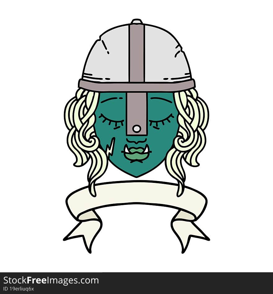 orc fighter character face with banner illustration