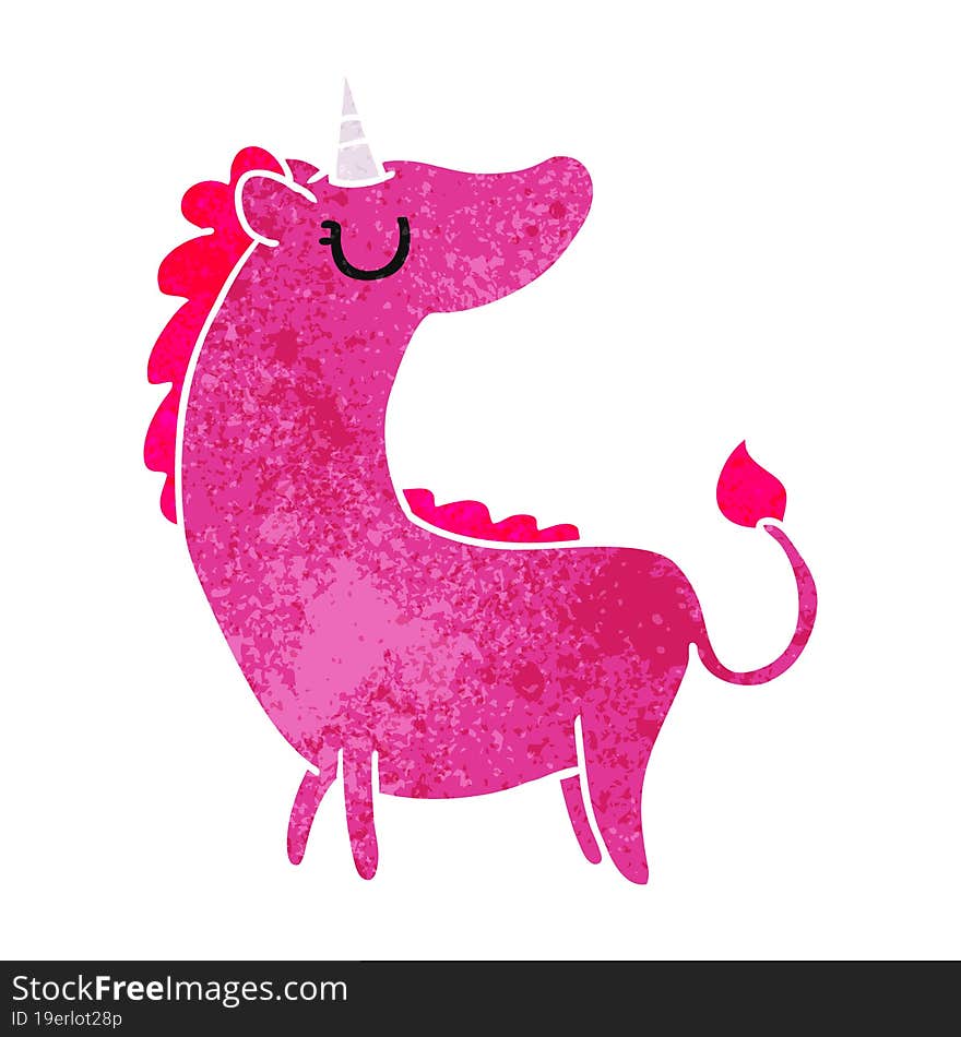 Retro Cartoon Of Cute Kawaii Unicorn