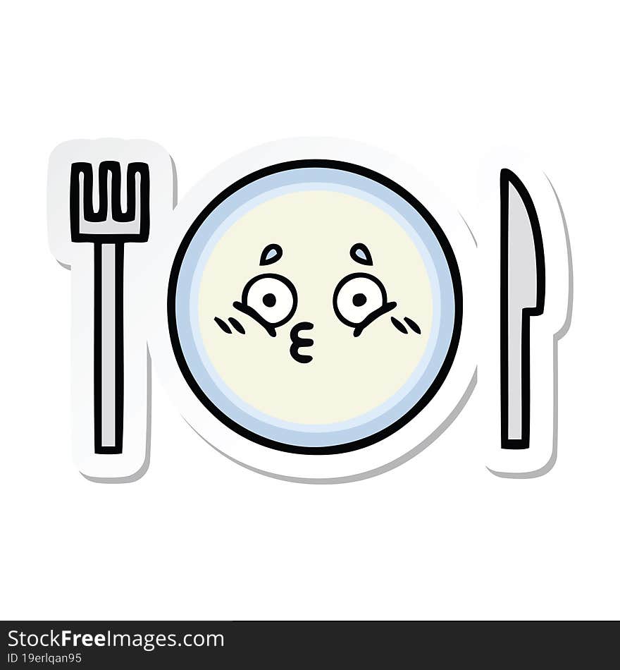 sticker of a cute cartoon dinner plate