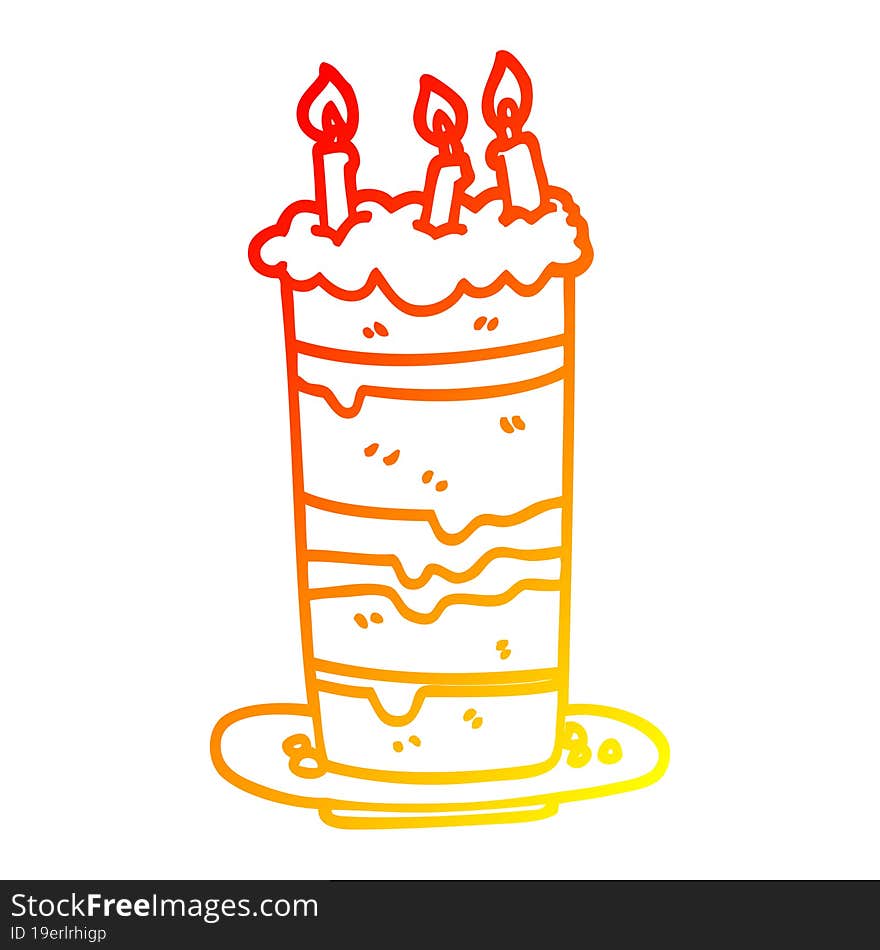 warm gradient line drawing cartoon birthday cake