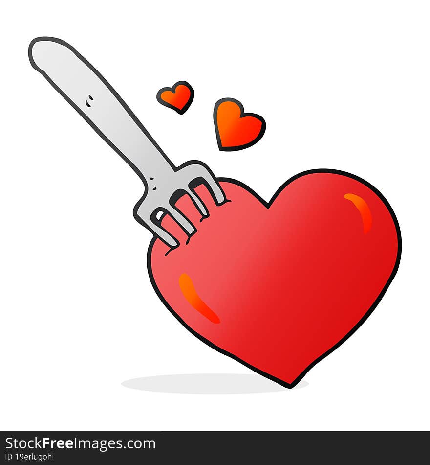 freehand drawn cartoon fork in heart