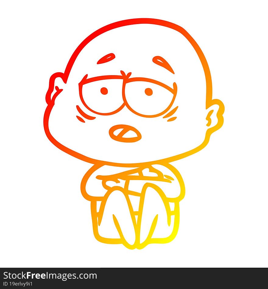 warm gradient line drawing cartoon tired bald man