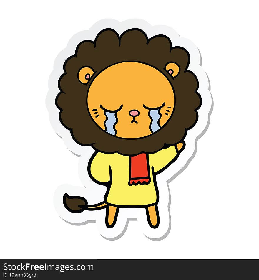 sticker of a crying cartoon lion