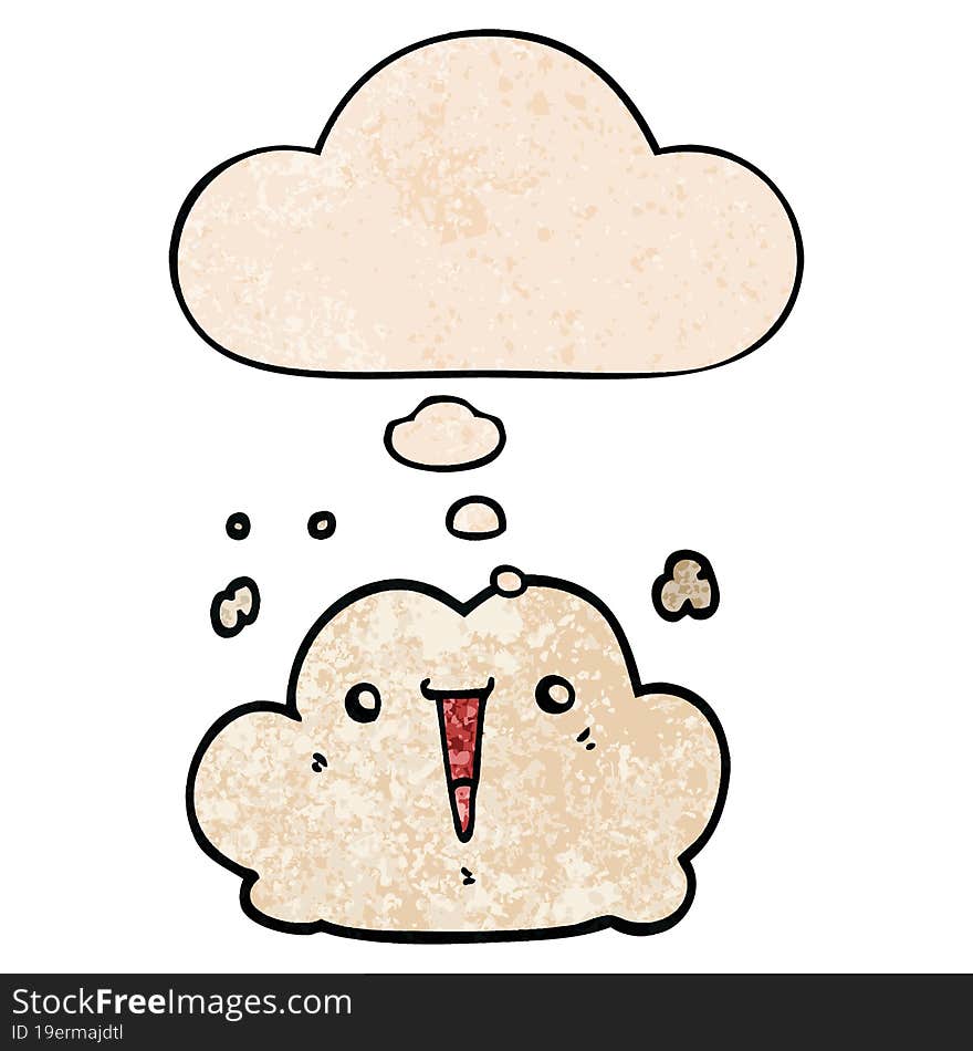 cute cartoon cloud and thought bubble in grunge texture pattern style