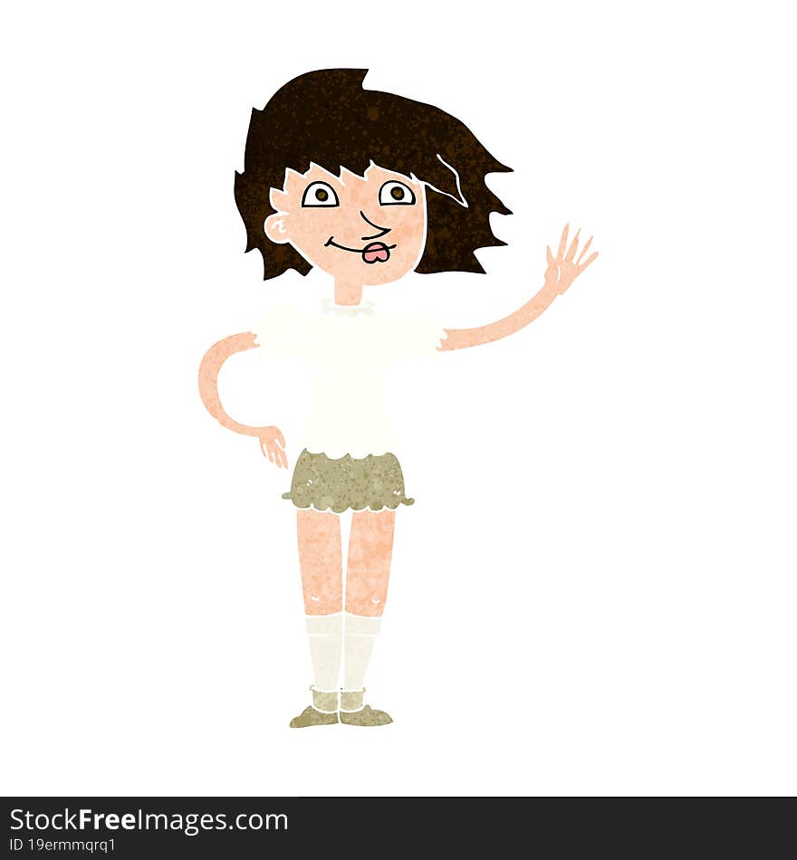 cartoon woman waving