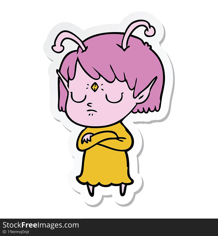 sticker of a cartoon alien girl