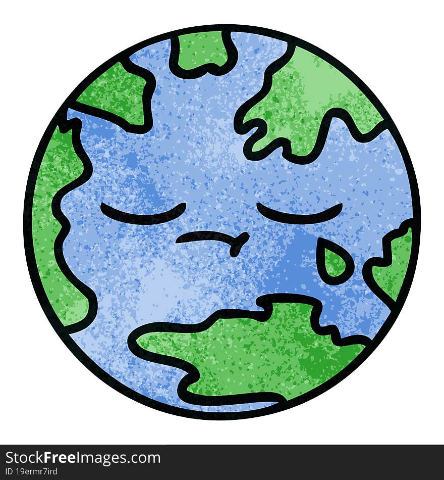 retro grunge texture cartoon of a planet earth