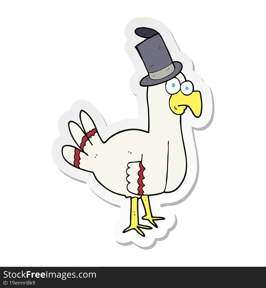 sticker of a cartoon bird wearing top hat